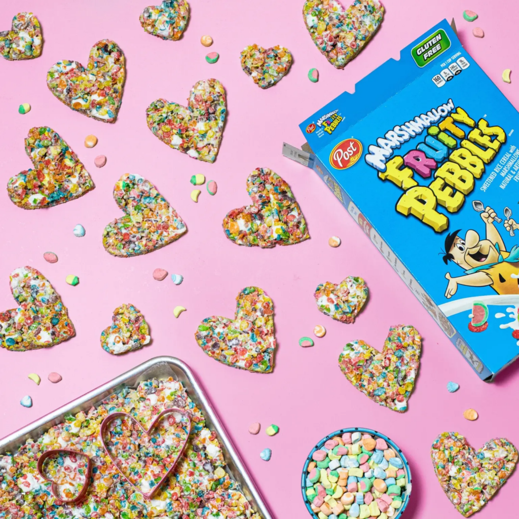 Heart-shaped Fruity PEBBLES™ Cereal Rice Crispy Treat